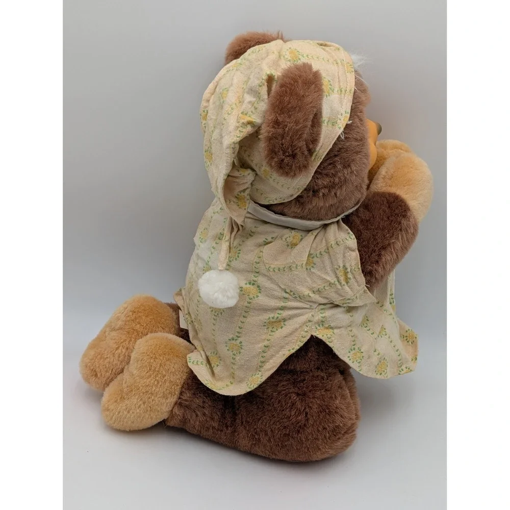 Teddy Bear Plush Brown Vinyl Face Sleeping Eyes Nightcap Gown 13in TB Trading Co